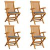 vidaXL Folding Chairs with Grey Cushions 4 pcs Solid Teak Wood