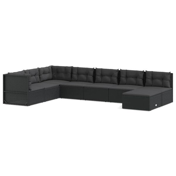 vidaXL 8 Piece Garden Lounge Set with Cushions Black Poly Rattan