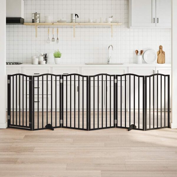 vidaXL Dog Gate with Door Foldable 6 Panels Black 300 cm&nbsp;Poplar Wood