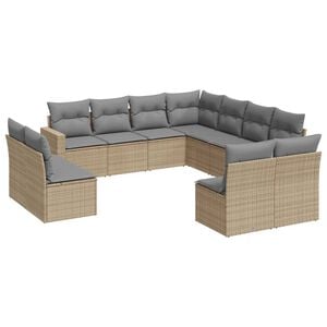 vidaXL 11 Piece Garden Sofa Set with Cushions Beige Poly Rattan