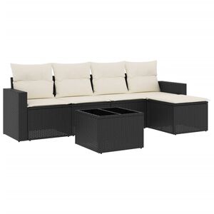 vidaXL 6 Piece Garden Sofa Set with Cushions Black Poly Rattan