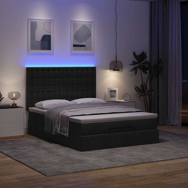 vidaXL Ottoman Bed with Mattress & LEDs Black Double Fabric