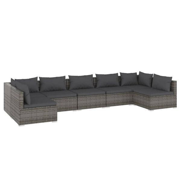 vidaXL 7 Piece Garden Lounge Set with Cushions Poly Rattan Grey