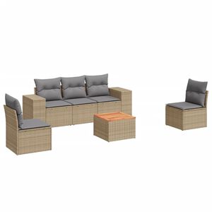 vidaXL 6 Piece Garden Sofa Set with Cushions Beige Poly Rattan