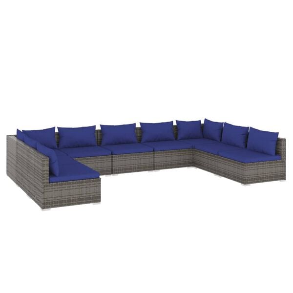 vidaXL 9 Piece Garden Lounge Set with Cushions Poly Rattan Grey