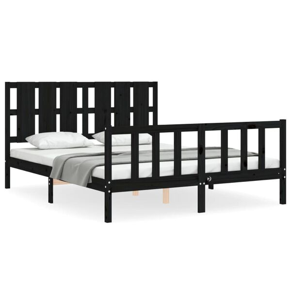 vidaXL Bed Frame without Mattress Black King Size Solid Wood Pine