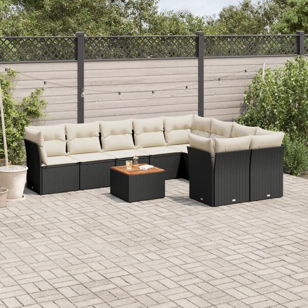 vidaXL 10 Piece Garden Sofa Set with Cushions Black Poly Rattan