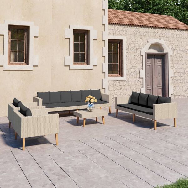 vidaXL 5 Piece Garden Lounge Set with Cushions Poly Rattan Beige