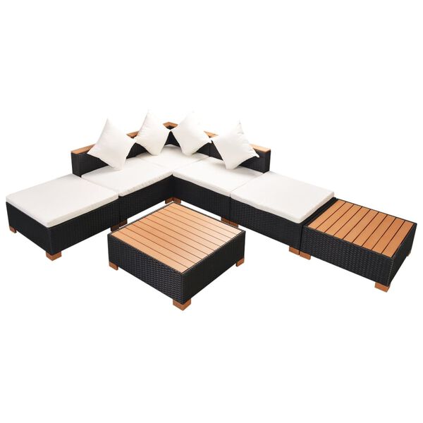 vidaXL 7 Piece Garden Lounge Set with Cushions Poly Rattan Black