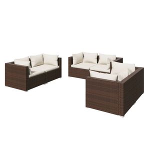 vidaXL 6 Piece Garden Lounge Set with Cushions Poly Rattan Brown