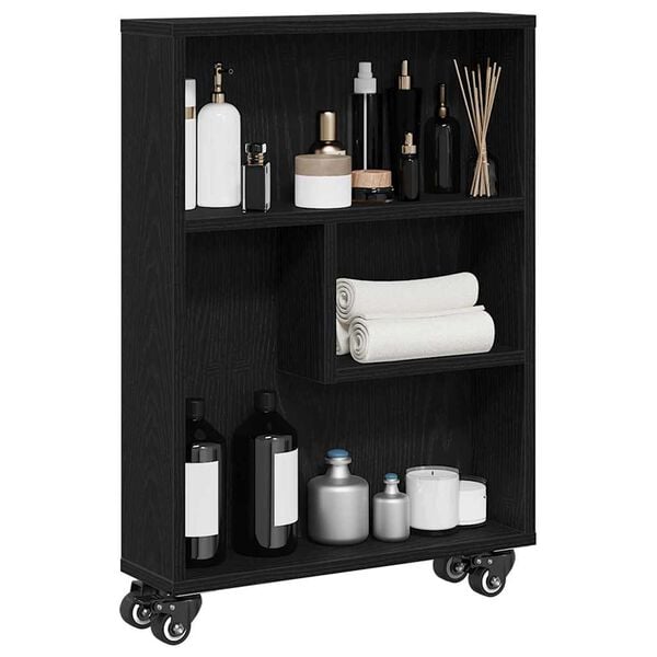 vidaXL Narrow Storage Trolley Black oak 48 x 13 x 68 cm