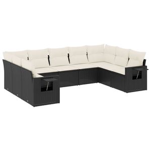 vidaXL 9 Piece Garden Sofa Set with Cushions Black Poly Rattan