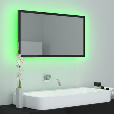 vidaXL LED Bathroom Mirror High Gloss Black 80x8.5x37 cm Acrylic