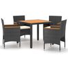 vidaXL 5 Piece Garden Dining Set Poly Rattan & Solid Acacia Wood Black