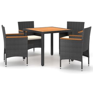 vidaXL 5 Piece Garden Dining Set Poly Rattan & Solid Acacia Wood Black
