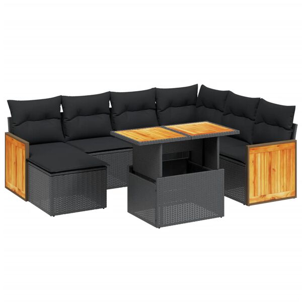 vidaXL 8 Piece Garden Sofa Set with Cushions Black Poly Rattan