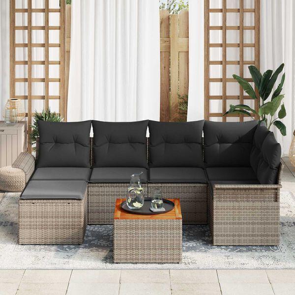 vidaXL Garden Sofa Set with Cushion with Storage 7 pcs Grey