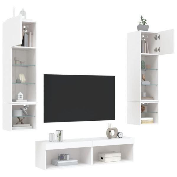 vidaXL 6 Piece TV Wall Units with LED White Engineered Wood