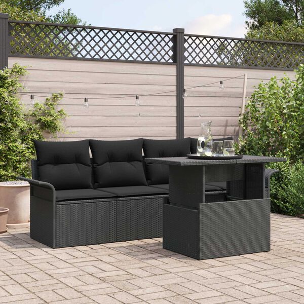 vidaXL Garden Sofa Set with Cushion 5 pcs Black Poly Rattan