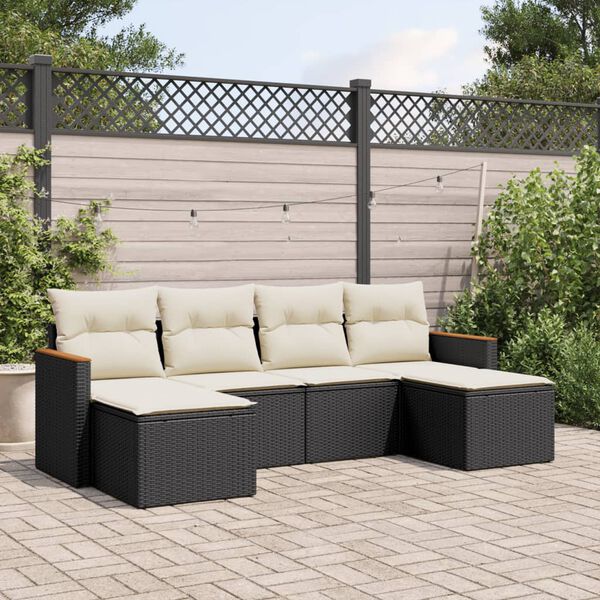 vidaXL 6 Piece Garden Sofa Set with Cushions Black Poly Rattan