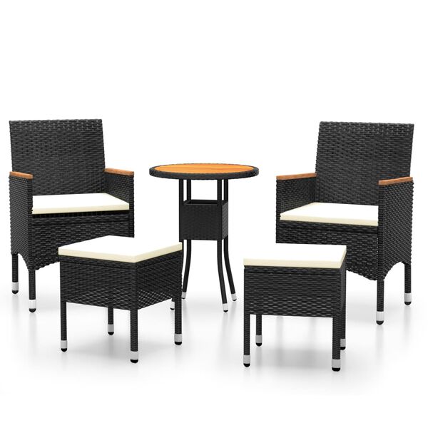 vidaXL 5 Piece Garden Lounge Set Poly Rattan Black