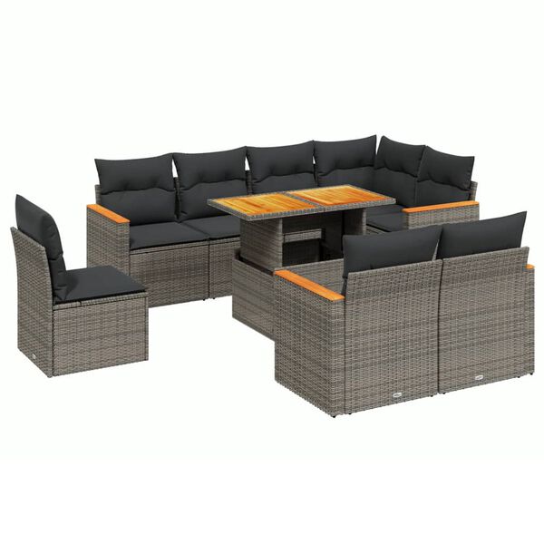 vidaXL 9 Piece Garden Sofa Set with Cushions Grey Poly Rattan