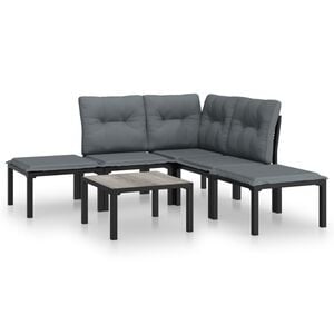 vidaXL 6 Piece Garden Lounge Set Black and Grey Poly Rattan