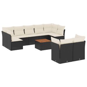 vidaXL 10 Piece Garden Sofa Set with Cushions Black Poly Rattan