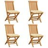 vidaXL Folding Chairs with Cream White Cushions 4 pcs Solid Teak Wood