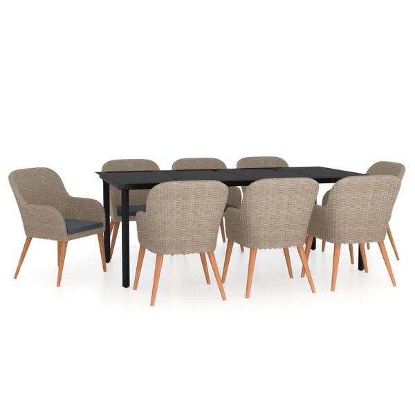 vidaXL 9 Piece Garden Dining Set with Cushions Brown