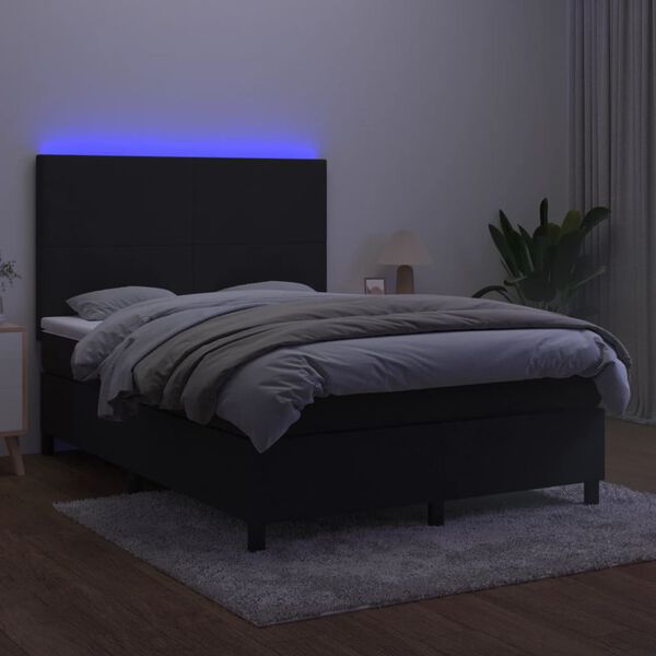 vidaXL Box Spring Bed with Mattress&LED Black 137x187 cm Double Size Velvet