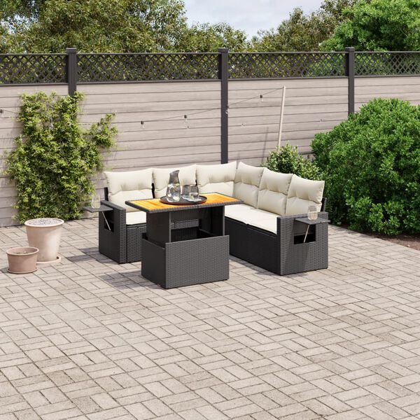 vidaXL 6 Piece Garden Sofa Set with Cushions Black Poly Rattan