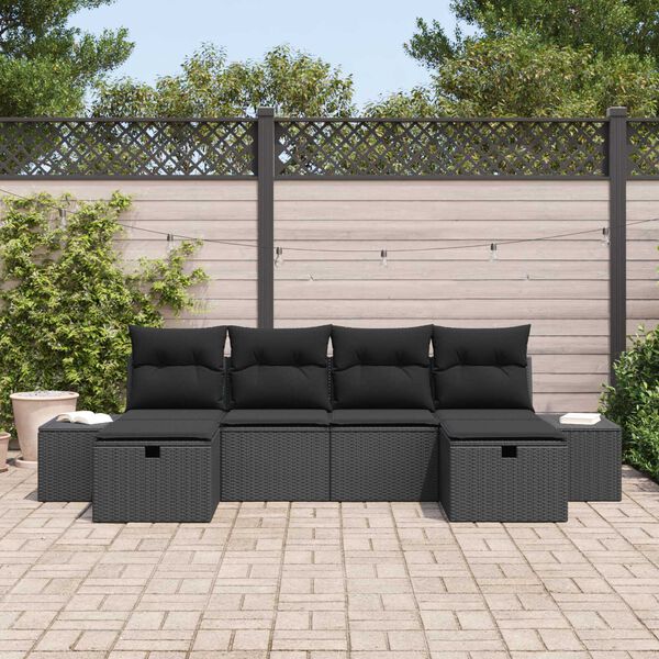vidaXL Garden Sofa Set with Cushion 6 pcs Black Poly Rattan