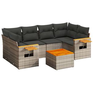 vidaXL 7 Piece Garden Sofa Set with Cushions Grey Poly Rattan
