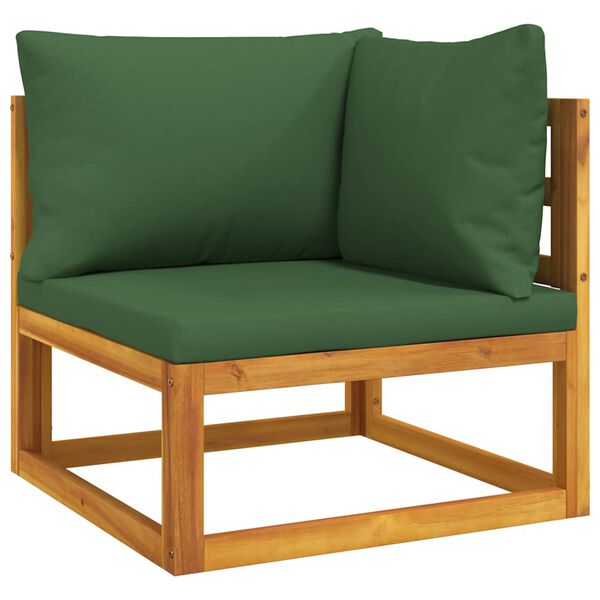 vidaXL Sectional Corner Sofa with Green Cushions Solid Wood Acacia