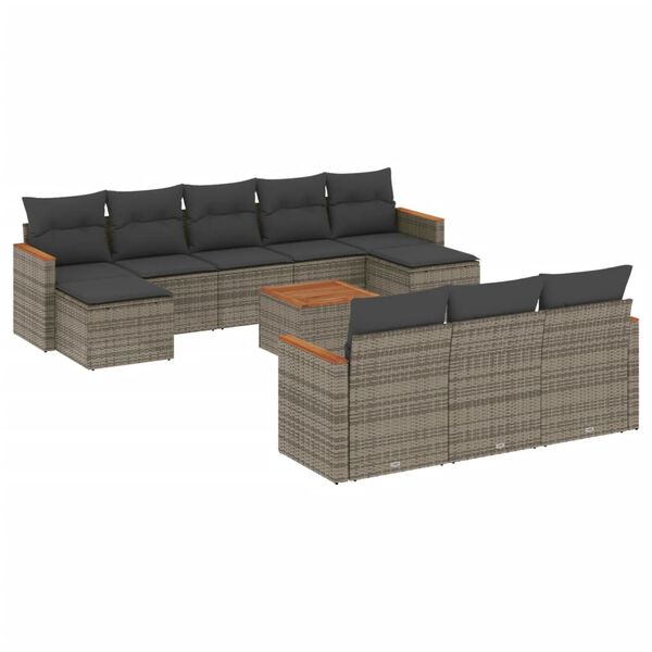 vidaXL 11 Piece Garden Sofa Set with Cushions Grey Poly Rattan