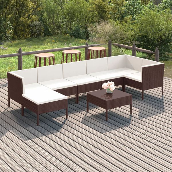 vidaXL 8 Piece Garden Lounge Set with Cushions Poly Rattan Brown