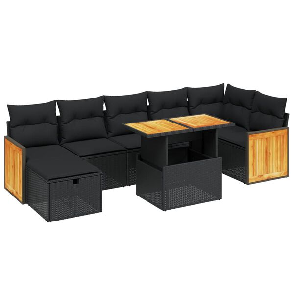 vidaXL 8 Piece Garden Sofa Set with Cushions Black Poly Rattan
