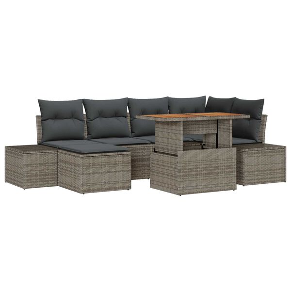 vidaXL Garden Sofa Set with Storage 7 pcs Grey Poly rattan