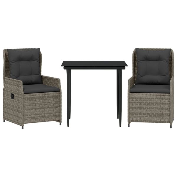 vidaXL 3 Piece Garden Dining Set with Cushions Grey Poly Rattan