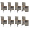 vidaXL 9 Piece Garden Dining Set with Cushions Grey Poly Rattan