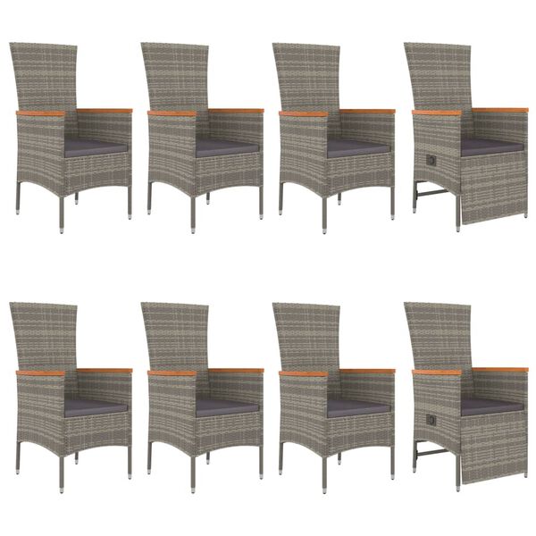 vidaXL 9 Piece Garden Dining Set with Cushions Grey Poly Rattan