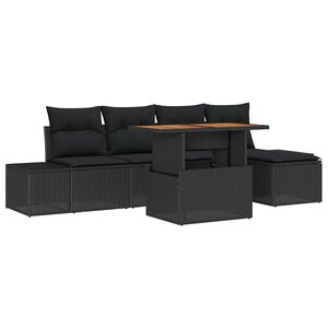 vidaXL Garden Sofa Set with Storage 6 pcs Black Poly rattan