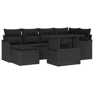 vidaXL Garden Sofa Set with Cushion 7 pcs Black Poly rattan