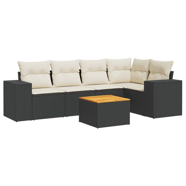 vidaXL 6 Piece Garden Sofa Set with Cushions Black Poly Rattan