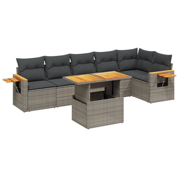vidaXL 7 Piece Garden Sofa Set with Cushions Grey Poly Rattan
