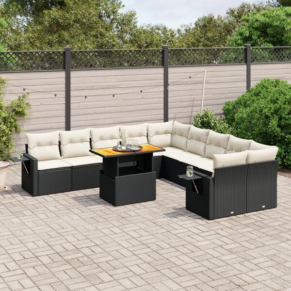 vidaXL 11 Piece Garden Sofa Set with Cushions Black Poly Rattan