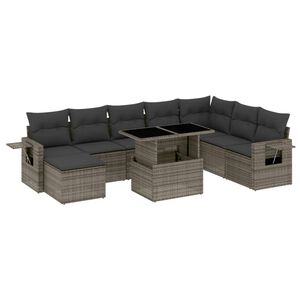 vidaXL 9 Piece Garden Sofa Set with Cushions Grey Poly Rattan