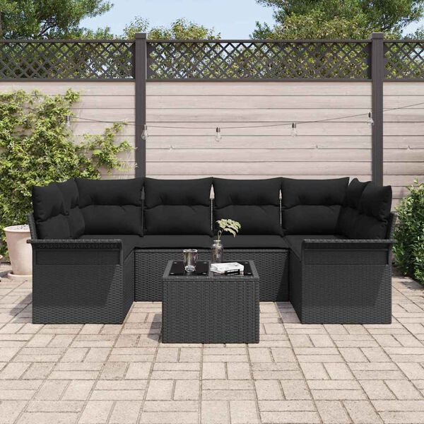 vidaXL Garden Sofa Set 7 pcs Black Poly rattan