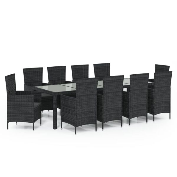 vidaXL 11 Piece Outdoor Dining Set with Cushions Poly Rattan Black